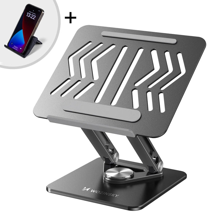 Wozinsky WRS-CPY84SB 360 Aluminum Laptop and Tablet Stand + Free Smartphone Stand - Black