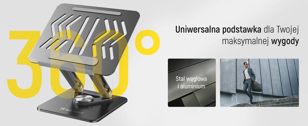 Wozinsky WRS-CPY84SB 360 Aluminum Laptop and Tablet Stand + Free Smartphone Stand - Black