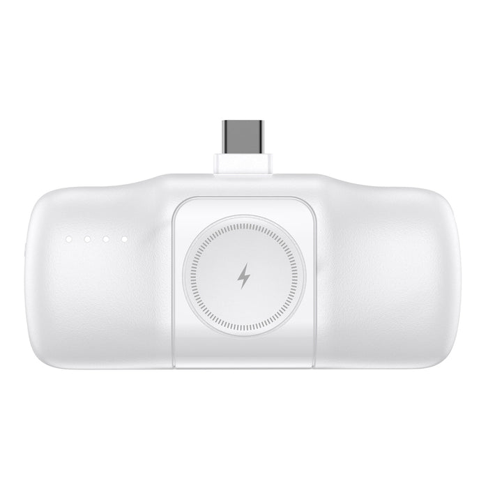 Wozinsky WF16-YCS 5000mAh 15W USB-C Mini Power Bank with Built-in USB-C Cable and Apple Watch Charger - White