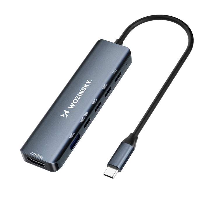 USB-C 6 in 1 Hub Wozinsky WHBC10Y4S Multifunctional, Aluminum, with 25 cm Cable - Gray