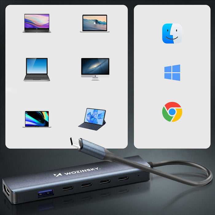 USB-C 6 in 1 Hub Wozinsky WHBC10Y4S Multifunctional, Aluminum, with 25 cm Cable - Gray