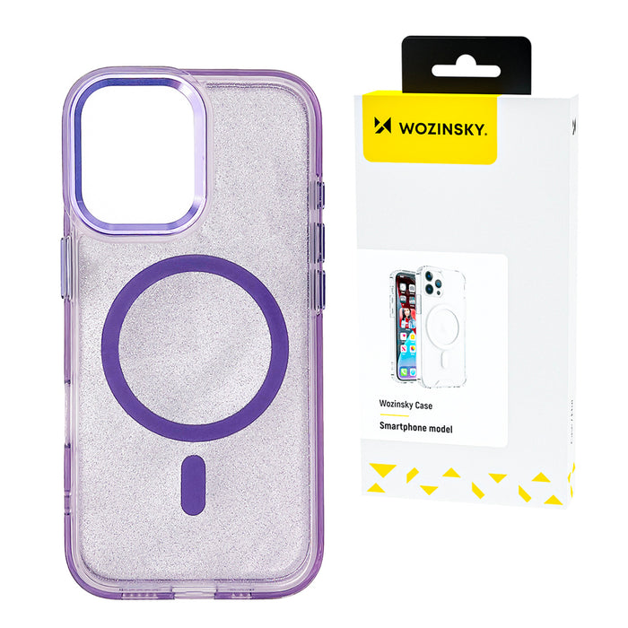 Wozinsky Glitter Case with Mag Safe for Samsung Galaxy S25 - Purple with Glitter