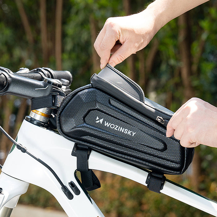 Wozinsky bicycle bag for the frame, armored, with a phone pocket, 1.7 l - black