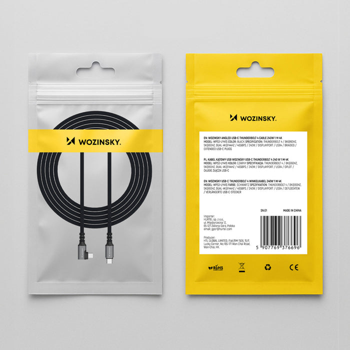 Wozinsky WPS2-UY41S USB-C Thunderbolt 4 240W Angled Cable 2m - Black