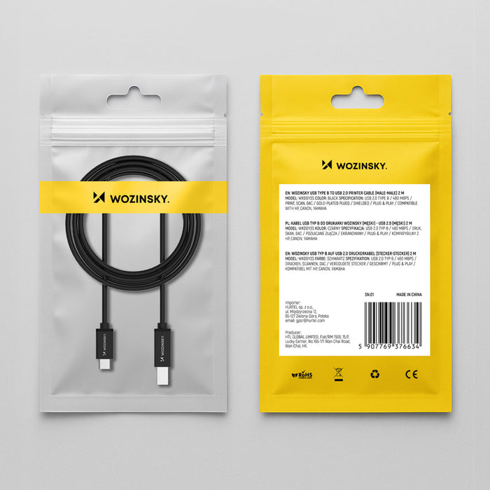 Wozinsky WKDDY1S USB-B - USB-C Cable 1m - Black
