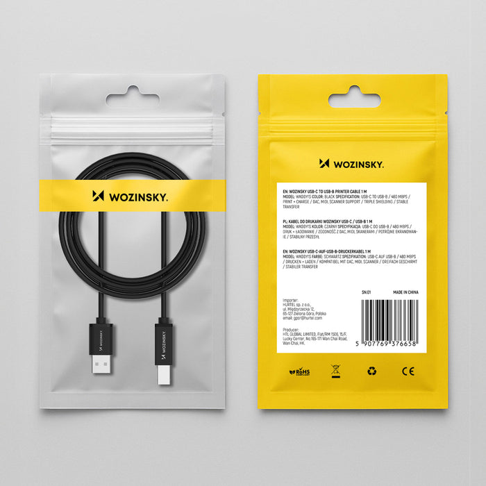 Wozinsky WKDDY3S USB-B - USB-A 480Mb/s Cable 2m - Black