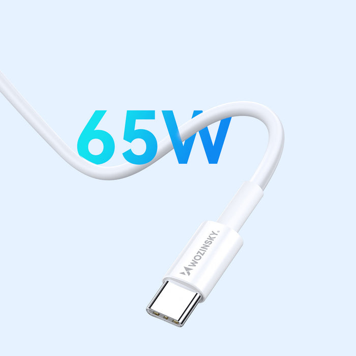 Wozinsky GaN 65W Charger with USB-A 2xUSB-C Ports with 65W USB-C Cable - White