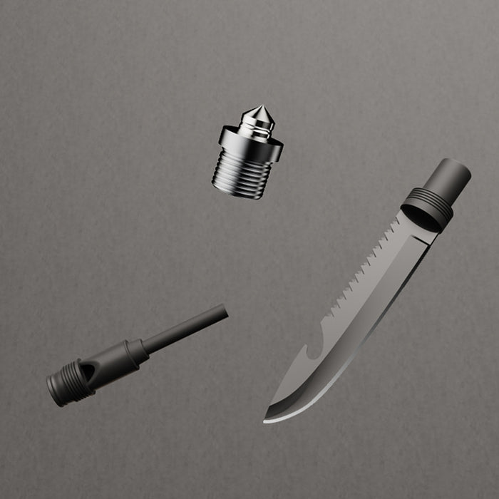 Wozinsky WSS-211 survival bushcraft shovel multifunctional knife breaker flint whistle harpoon 21 in 1 - gray
