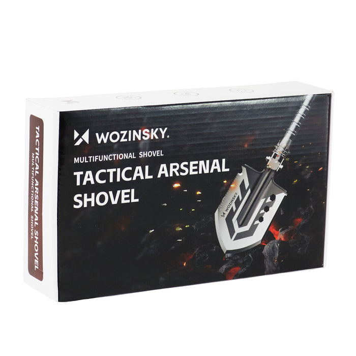 Wozinsky WSS-211 survival bushcraft shovel multifunctional knife breaker flint whistle harpoon 21 in 1 - gray