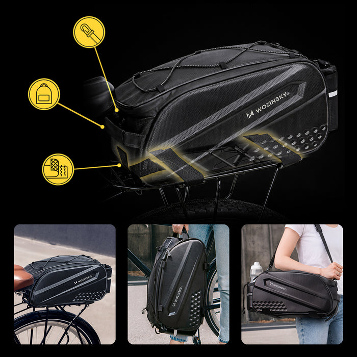 Wozinsky Bike Trunk Bag with Long Strap and Expandable Side Pockets - Black