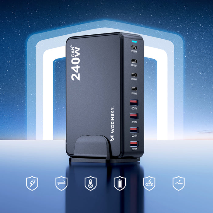Wozinsky WSL-240 GaN QC3 Charging Station - 200W - Black
