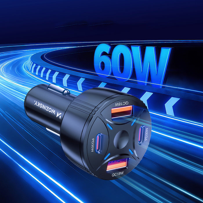 Wozinsky WLS-04 60W Car Charger 2xUSB-C 2xUSB-A - Black