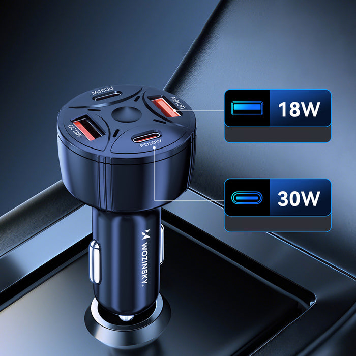Wozinsky WLS-04 60W Car Charger 2xUSB-C 2xUSB-A - Black