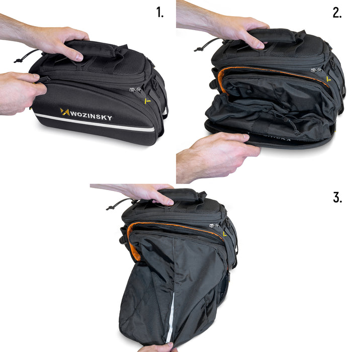 Wozinsky large bike rack bag 35l + rain cover black (WBB19BK)