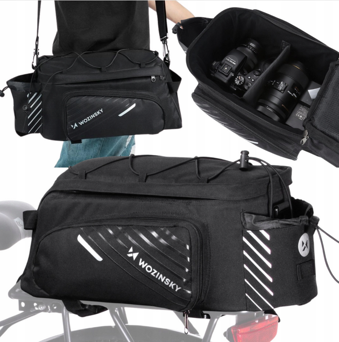 Wozinsky Bike Pannier Rack Bag with Shoulder Strap 9L (Rain Cover Included) Black (WBB22BK)