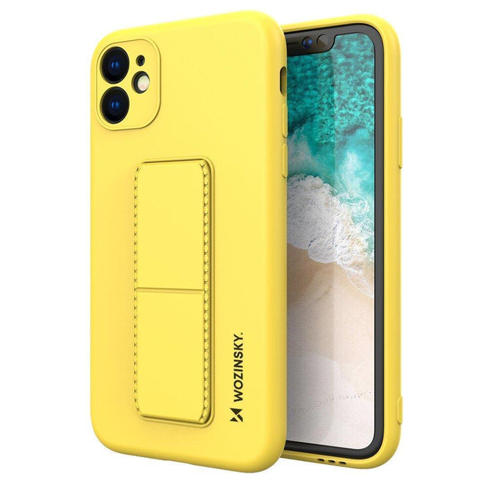 Wozinsky Kickstand Case iPhone 12 Pro Yellow Silicone Case with Stand