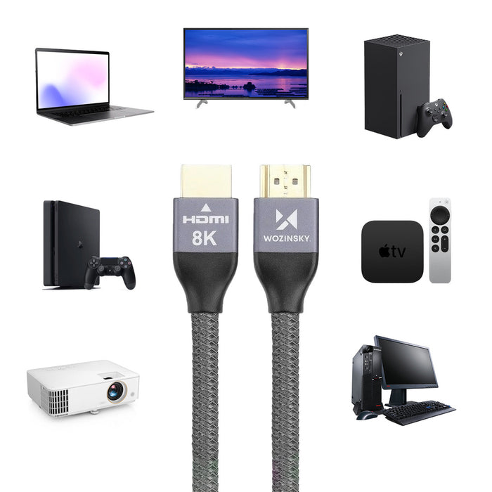 Wozinsky HDMI 2.1 Cable 8K 60 Hz 48 Gbps / 4K 120 Hz / 2K 144 Hz 2 m Silver (WHDMI-20)