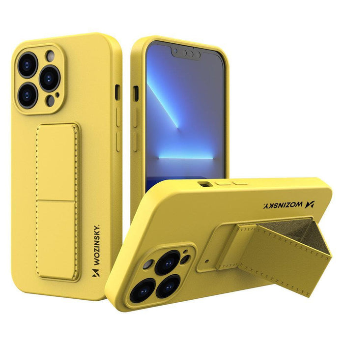 Wozinsky Kickstand Case iPhone 13 Pro Yellow Silicone Case with Stand