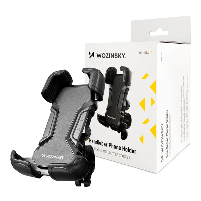 Wozinsky strong phone holder for bicycle, motorcycle, scooter handlebars, black (WBHBK6)