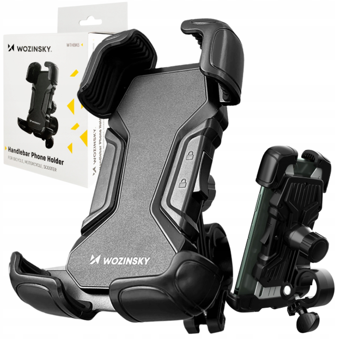 Wozinsky strong phone holder for bicycle, motorcycle, scooter handlebars, black (WBHBK6)