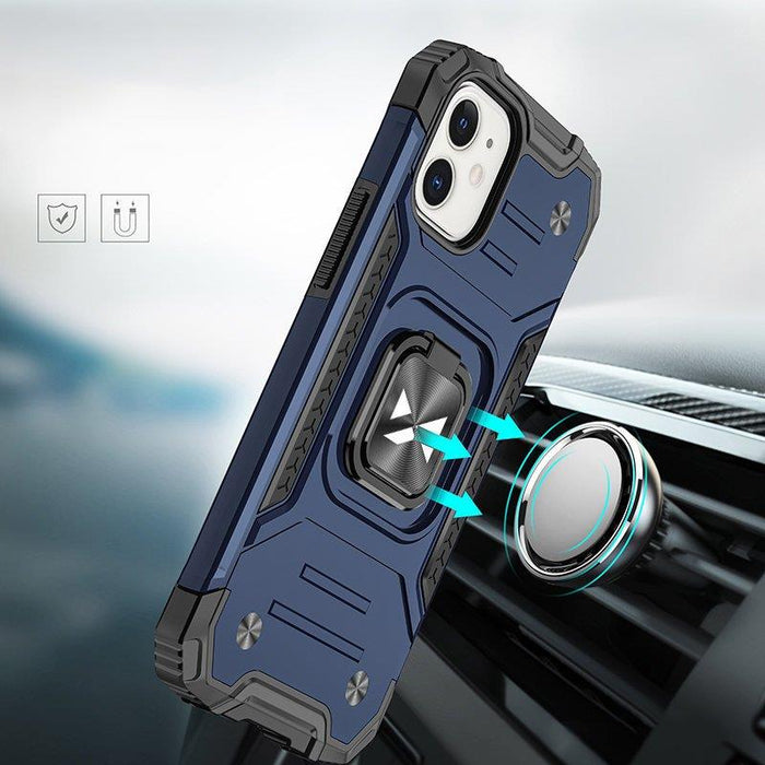 Wozinsky Ring Armor case for iPhone 14 Plus armored cover magnetic holder ring blue