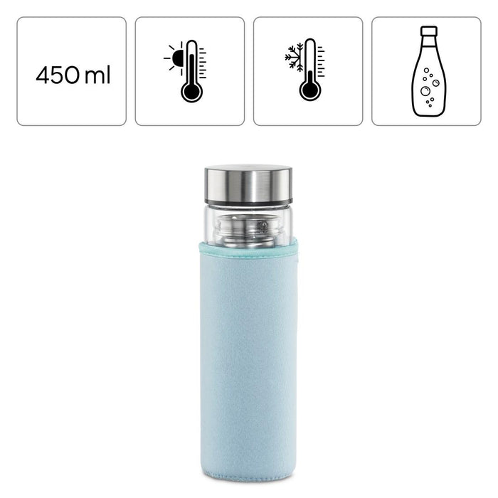 Xavax To Go Glass Bottle, 450 ml, Protective Case, Strainer