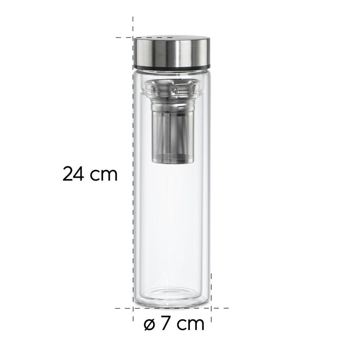 Xavax To Go Glass Bottle, 450 ml, Protective Case, Strainer