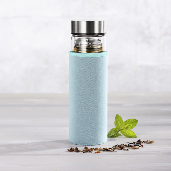 Xavax To Go Glass Bottle, 450 ml, Protective Case, Strainer