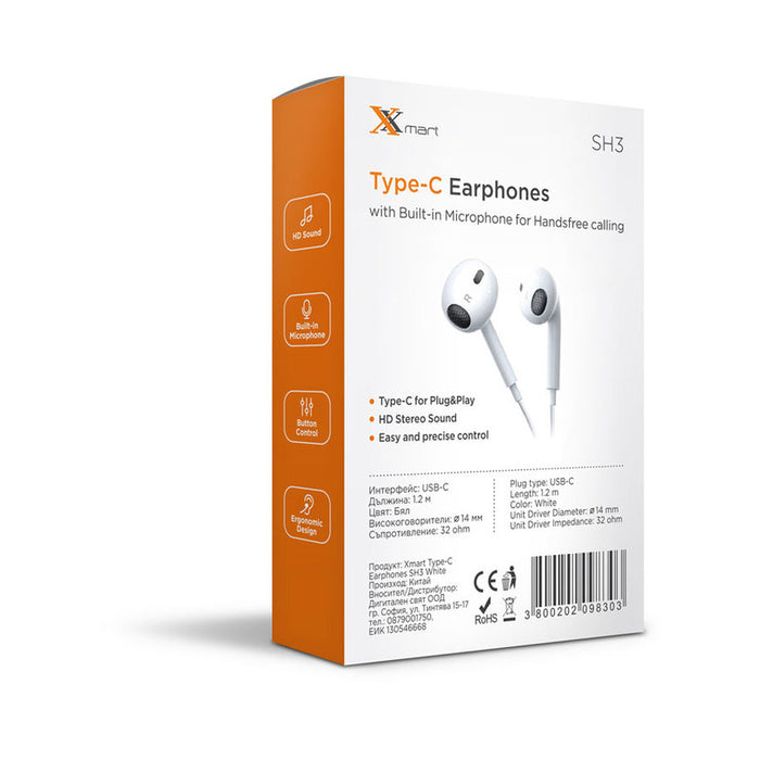HEADPHONES XMART SH3 TYPE-C WHITE