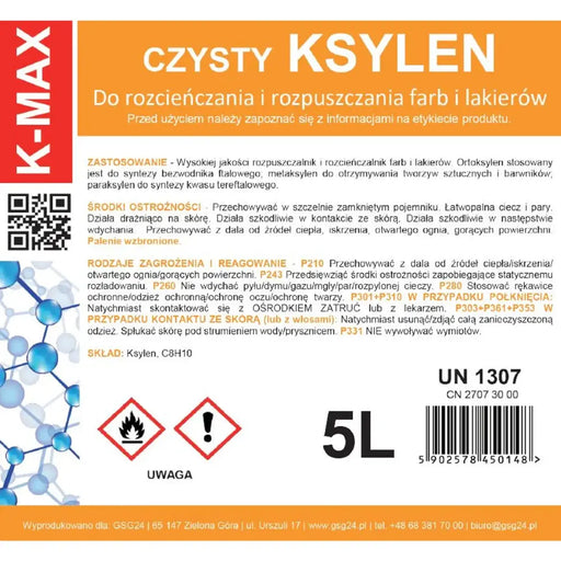 Xylene solvent organic thinner for paints and varnishes K-MAX 5L - *Temporary category<<<HurtelXML