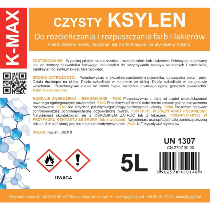 Xylene solvent organic thinner for paints and varnishes K-MAX 5L - *Temporary category<<<HurtelXML
