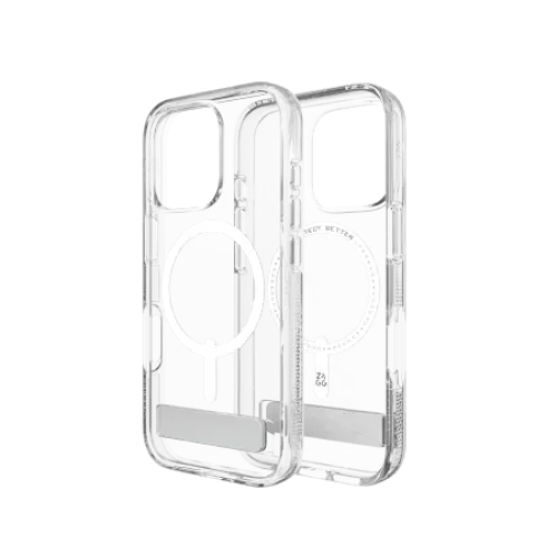 ZAGG Crystal Palace Snap Kickstand MagSafe Case with Stand for iPhone 16 Pro - Clear - Cell phone cases