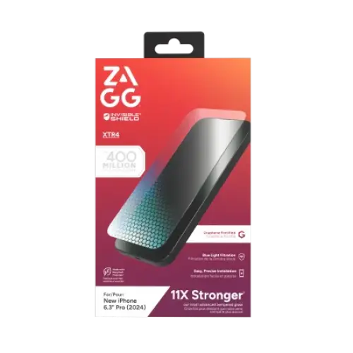 ZAGG InvisibleShield Glass XTR4 Graphene Screen Protector with Blue Light Filter for iPhone 16 Pro - Cell phone