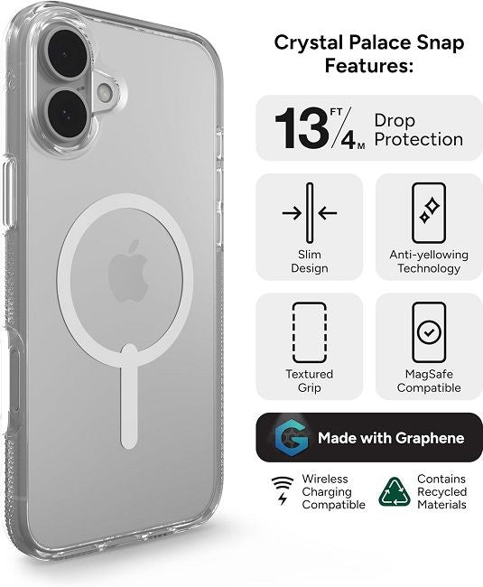 ZAGG Crystal Palace Snap Case with MagSafe for iPhone 16 - Clear