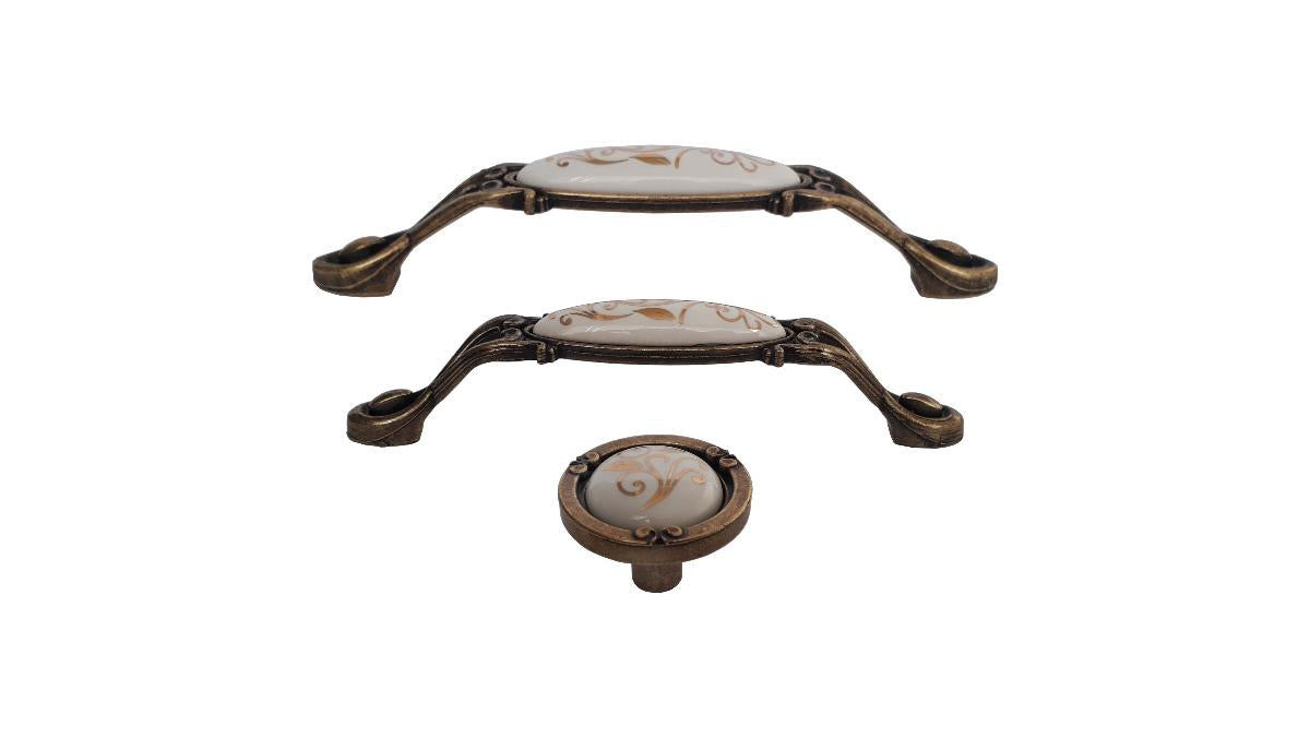 FURNITURE HANDLE 96MM GOLD ANTIQUE WHITE