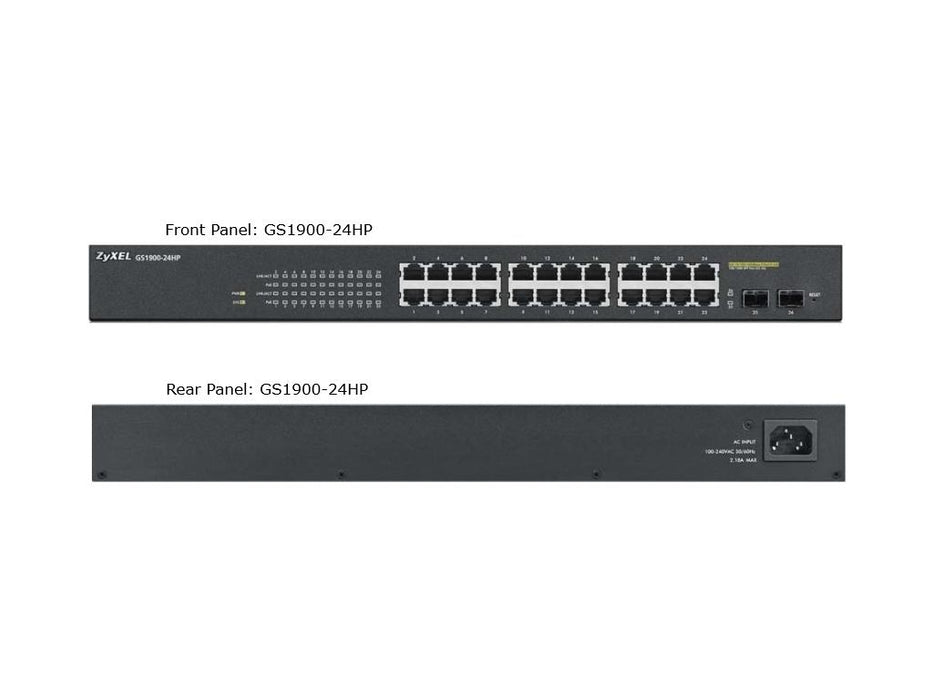 Switch ZYXEL GS1900-24HP, 24 Port Managed PoE, Cabinet Mount