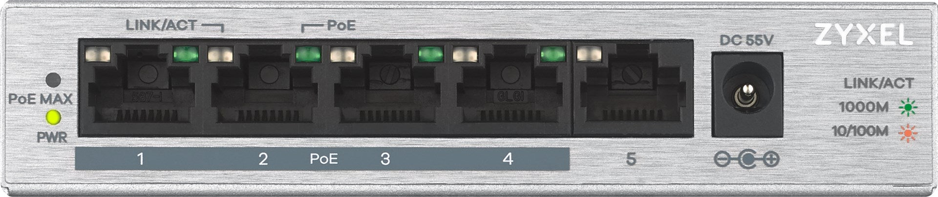 Switch ZyXEL GS1005-HP, 5-port gigabit unmanaged PoE+, 60W