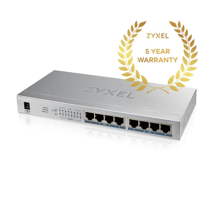 Switch ZyXEL GS1008-HP, 8-port gigabit unmanaged PoE+, 60W