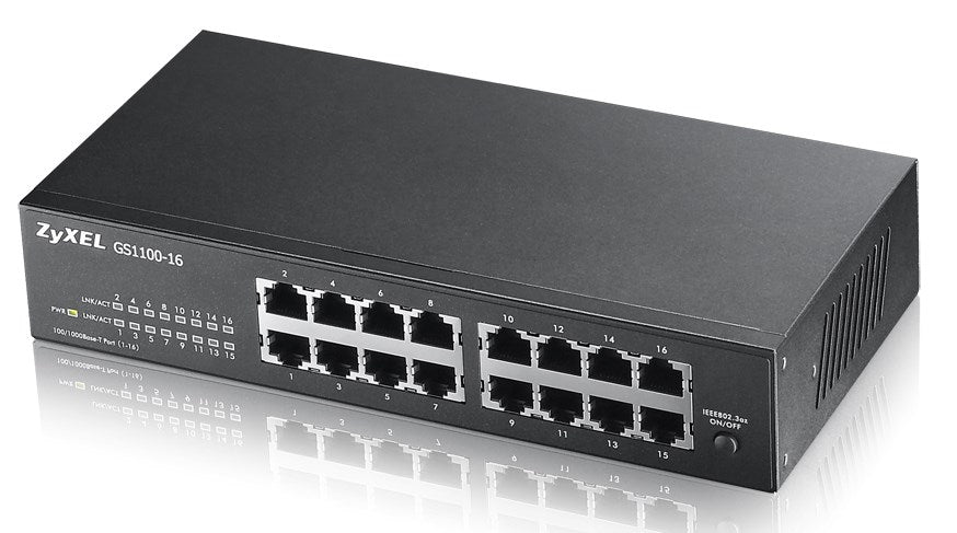 Switch ZYXEL GS1100-16, 16 ports, Gigabit, for mounting in a cabinet
