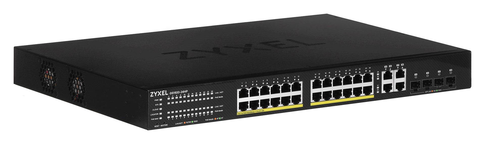 Switch ZYXEL GS1920-24HPV2, 24-port Gigabit Smart-Managed PoE, for mounting in a cabinet