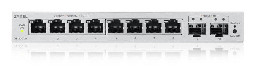 Switch ZyXEL GS-1200-10, V3, Managed, 8-port, 10/100/1000 with 2Gbe Uplink