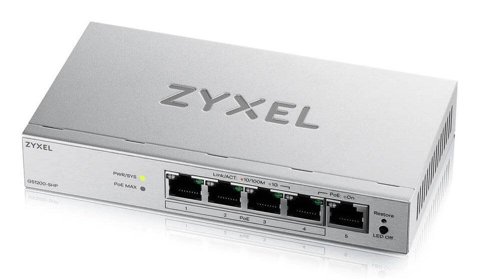 ZyXEL GS1200-5HP v3, 5 Port Gigabit PoE+ webmanaged Desktop Switch, 4x PoE, 68 Watt