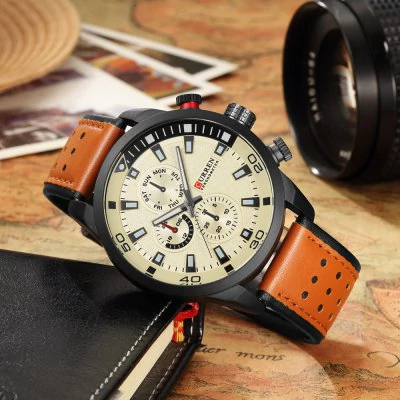 Men's waterproof quartz watch with leather strap CURREN 8250