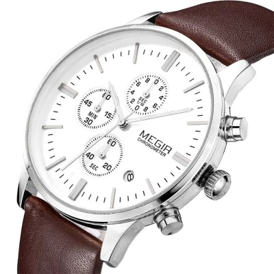 Men's waterproof quartz watch with leather strap MEGIR 2011