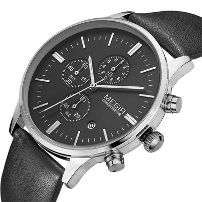 Men's waterproof quartz watch with leather strap MEGIR 2011