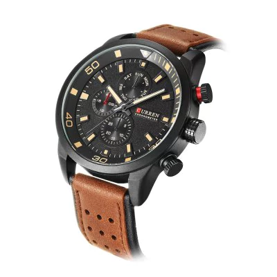 Men's waterproof quartz watch with leather strap CURREN 8250