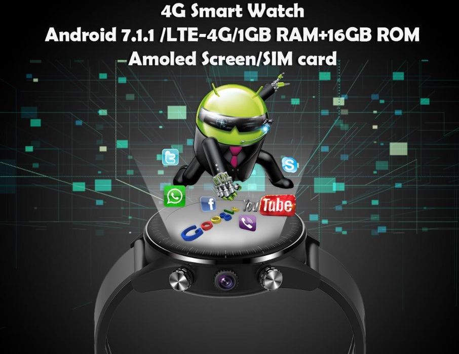 Smartwatch Kingwear Vektros KC05, 4G, Android 7.1, Heart rate, 5MP Camera, 1GB RAM, 610mAh battery, IP67 Waterproof