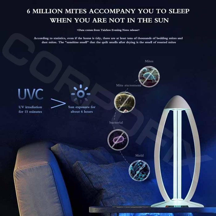 Ultraviolet bactericidal UV lamp Corpofix CV3 by an ozone generator for disinfection against bacteria and viruses, remote control and timer, air purification and sterilization