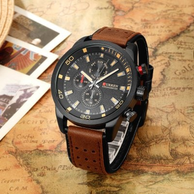 Men's waterproof quartz watch with leather strap CURREN 8250