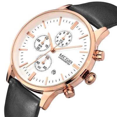 Men's waterproof quartz watch with leather strap MEGIR 2011